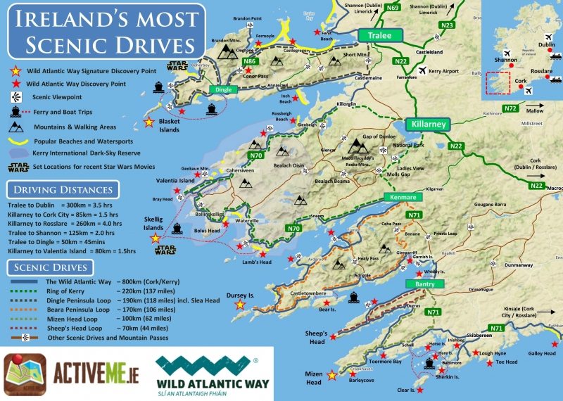 Best Top Scenic Drives Driving Cycling Routes In Ireland Kerry Cork Wild Atlantic Way Route Map 27.05.16